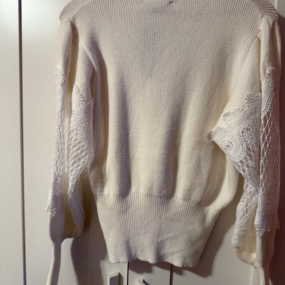 Lulus Dearest Details White Mock Neck Lace Sleeve Sweater - Size M - Picture 4 of 10